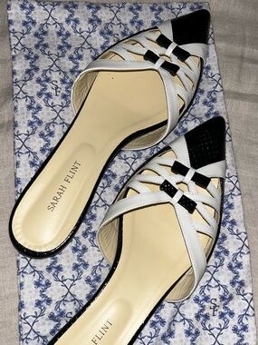 Sarah Flint “Kim” style Embossed Leather black and white mules